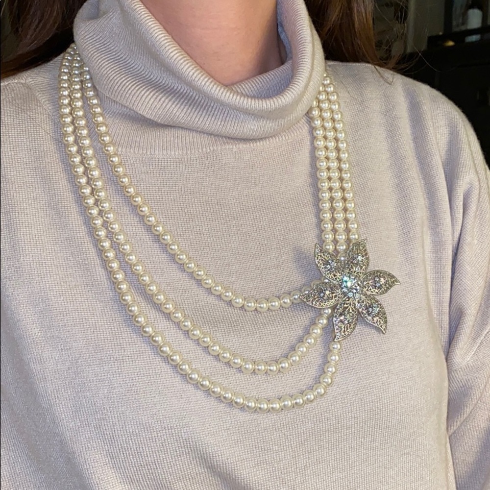 3 Strand Faux Pearl Statement Necklace